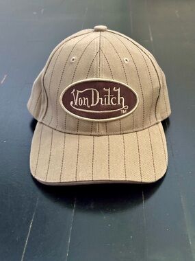 VON DUTCH Logo Patch Tan Pinstripe Design Vintage Retro Dad Hat Y2K Baseball Cap